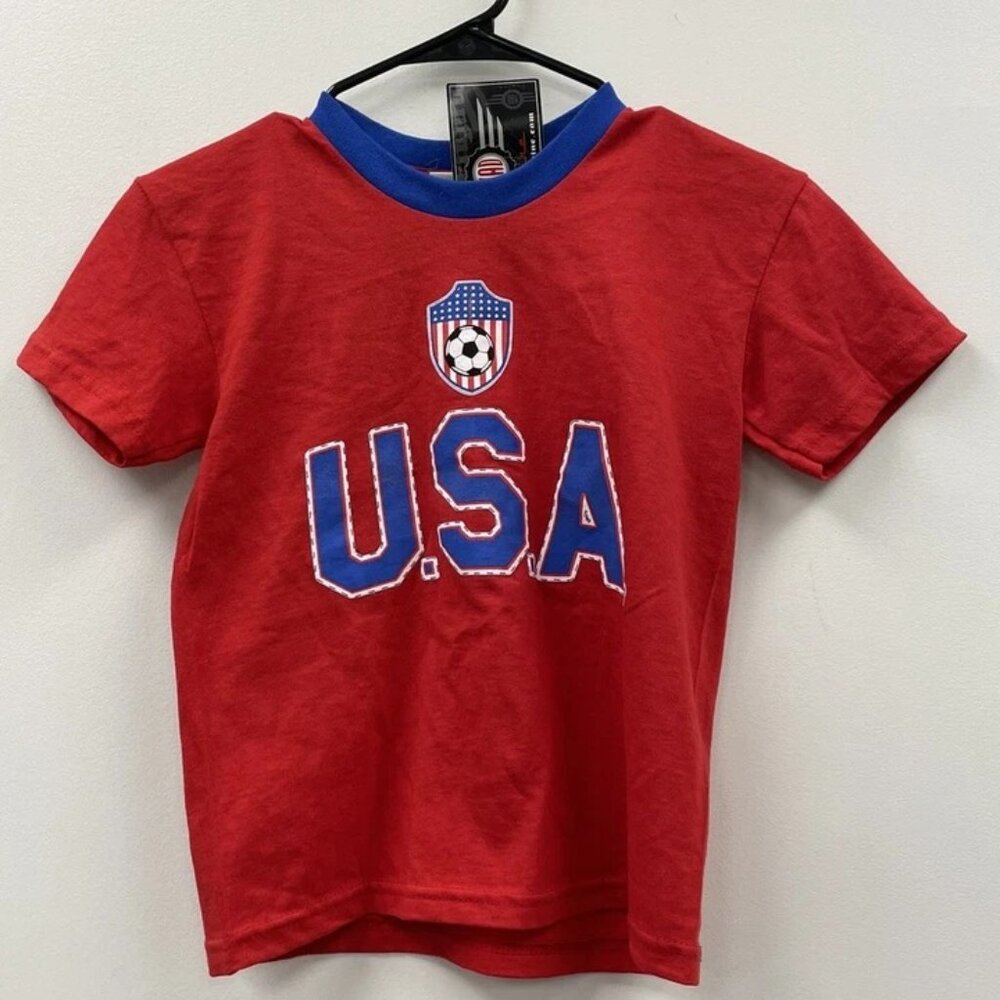 Mad Engine Red USA Soccer T Shirt Kids Size Large- 7